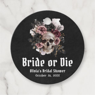 Étiquettes Cadeau Halloween Fleurs Crâne Mariée ou Mourir Enterremen