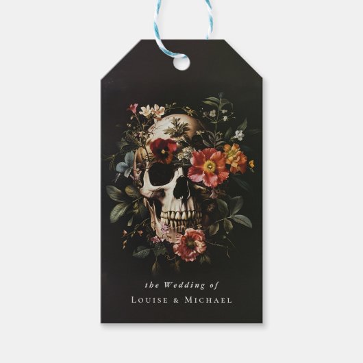 Étiquettes-cadeau Halloween Gothique Crâne Mariage floral (Devant)