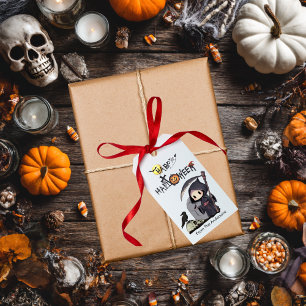 Étiquettes-cadeau Halloween gothique du corbeau éffrayant de faucheu
