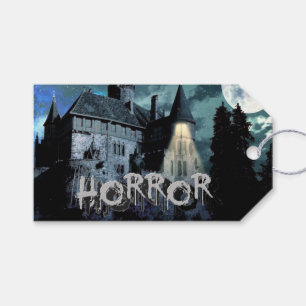 Étiquettes-cadeau Halloween Horreur hantée Maison effroi Bleu nuit