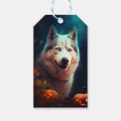 Étiquettes-cadeau Halloween Husky Sibérien Avec La Peur Citrouille (Devant)