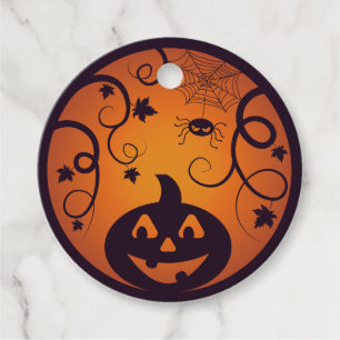 Étiquettes Cadeau Halloween Jack-o'-lantern citrouille visage et ara