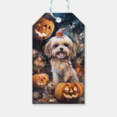 Étiquettes-cadeau Halloween Lhassa Apso Avec Peur Citrouille (Devant)