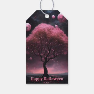Étiquettes-cadeau Halloween Party Pink Tree Red Moon Dark Night