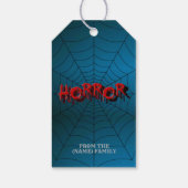 Étiquettes-cadeau Halloween Party Red Horror Spider Web Blue Effraye (Dos)