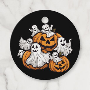 Étiquettes Cadeau Halloween : petits fantômes avec des citrouilles -