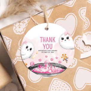 Étiquettes Cadeau Halloween rose C'est une fille Baby shower ronde