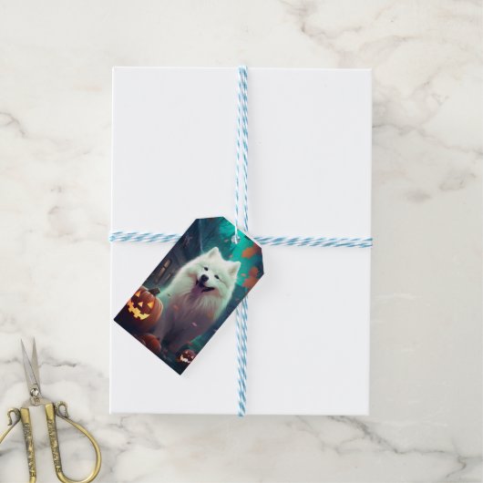 Étiquettes-cadeau Halloween Samoyé Avec Peur Citrouille (Avec de laficelle)