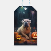 Étiquettes-cadeau Halloween Shar Pei Avec La Peur Citrouille (Devant)