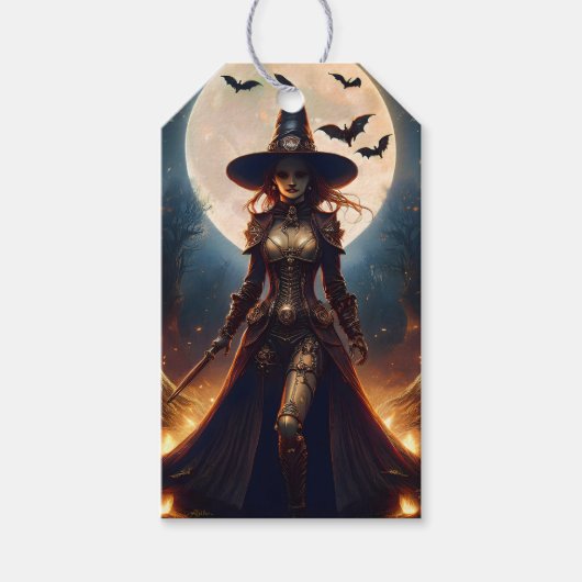 Étiquettes-cadeau Halloween Steampunk Forest Witch (Devant)