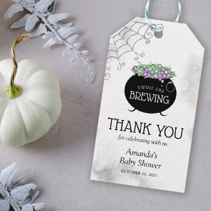 Étiquettes-cadeau Halloween Twins Baby shower sorcière brasse Merci