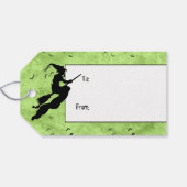 Étiquettes-cadeau Halloween Witch & Bats Silhouette Green Grunge (Dos (Horizontal))