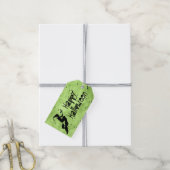 Étiquettes-cadeau Halloween Witch & Bats Silhouette Green Grunge (Avec de la ficelle)
