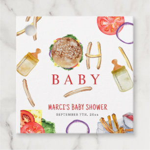 Étiquettes Cadeau Hamburgers et Bouteilles Oh Baby shower