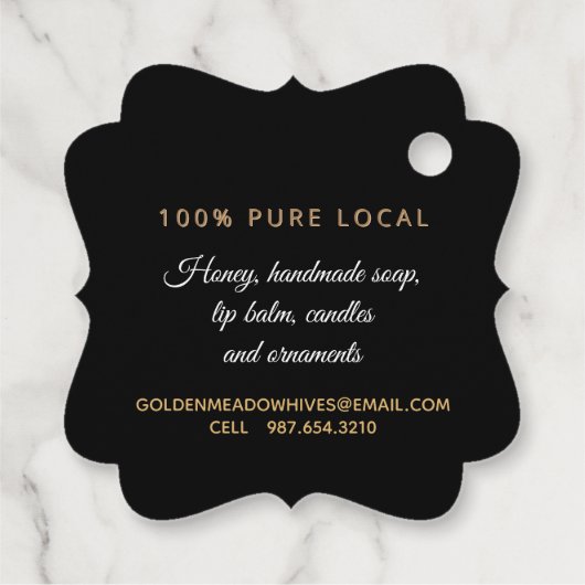 Étiquettes Cadeau Hameçon noir et or élégant Script hameçon (Dos)