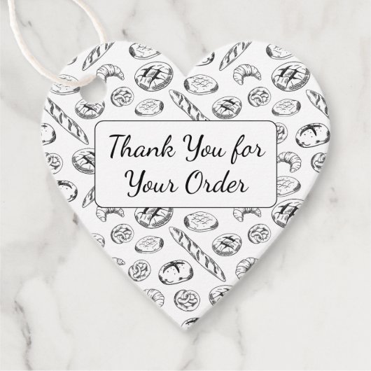 Étiquettes Cadeau Hand-Drawn Bakery Pattern Heart Thank You  (Devant)