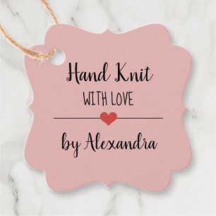 Étiquettes Cadeau Hand Knit avec amour écriture blanche