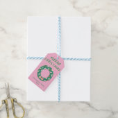 Étiquettes-cadeau Hand Painted Pink Green Christmas Wreath Bold (Avec de laficelle)