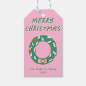 Étiquettes-cadeau Hand Painted Pink Green Christmas Wreath Bold (Devant)