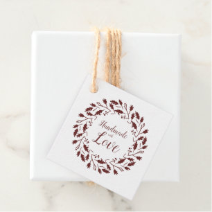 Étiquettes Cadeau Handame With Love Floral Wreath Quote In Brown