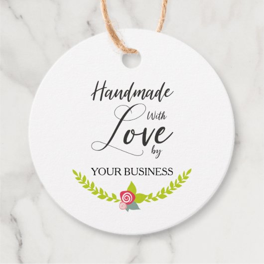 Étiquettes Cadeau Handmade with Love Quote with Floral Design (Devant)