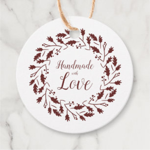 Étiquettes Cadeau Handmade With Love Wreath Quote In Brown