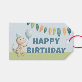 Étiquettes-cadeau HandPainted Birthday Dinos Gift Tag