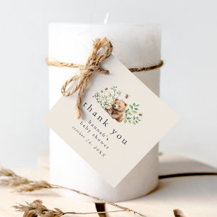 Étiquettes Cadeau HANNAH Ours Vintage Merci Baby shower bois