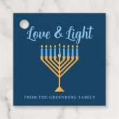 Étiquettes Cadeau Hanoukka Love & Light Custom Menorah Blue Party (Devant)