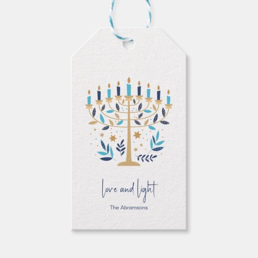 Étiquettes-cadeau Hanoukka Love & Light Floral Menorah (Devant)
