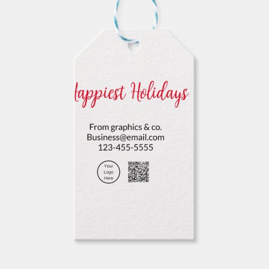 Étiquettes-cadeau Happest holiday ajouter business logo nom q r code (Devant)