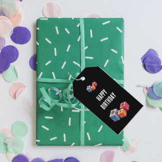 Étiquettes-cadeau  Happy Birthday text and gift boxes images black 
