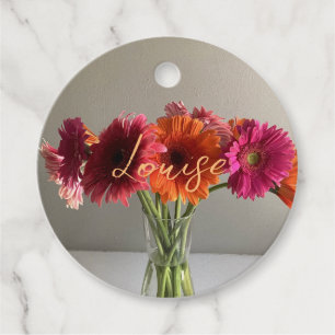 Étiquettes Cadeau Happy Gerbera Fleur colorée +Nom personnalisé