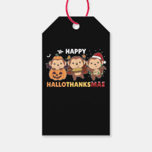 Étiquettes-cadeau Happy Hallothanksmas Monkey Christmas Monkeys