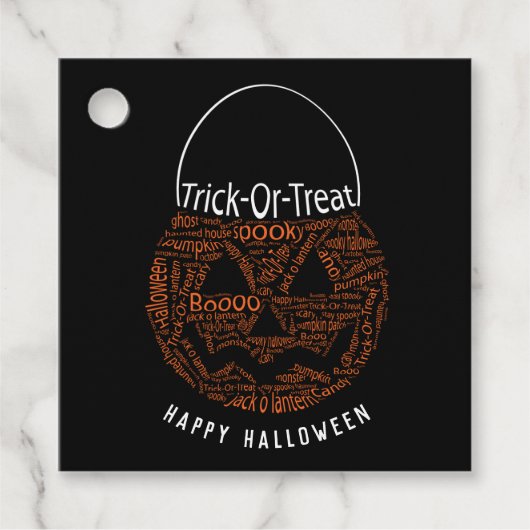 Étiquettes Cadeau Happy Halloween Jack-o'-lantern Word Art Noir (Devant)