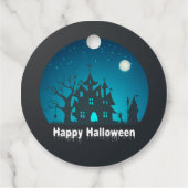 Étiquettes Cadeau Happy Halloween Maison hantée bleue et noire (Dos)