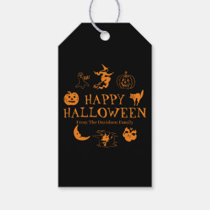 Étiquettes-cadeau Happy Halloween noir orange nom personnalisé éff