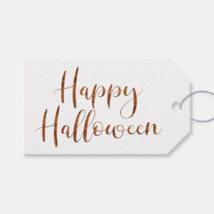 Étiquettes-cadeau Happy Halloween Orange Parties scintillant Typogra