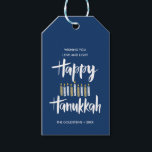 Étiquettes-cadeau Happy Hanoukka Candles Bleu vacances sur mesure<br><div class="desc">Jolie et amusante Hanoukka Happy à la main en lettré style typographie de brosse et bougies dans les tons de bleu et jaune. Les étiquettes cadeaux sont parfaites pour ce cadeau de la saison des fêtes. Ces étiquettes sont parfaites pour les bouteilles de vin, les biscuits ou toute autre friandise...</div>