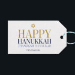 Étiquettes-cadeau Happy Hanoukka Chanukah Holiday Tags cadeaux<br><div class="desc">La conception simulée de feuille d'or Faux est incorporée dans cette conception. Personnalisez le texte personnalisé ci-dessus. Vous pouvez trouver d'autres éléments de coordination dans notre collection "Happy Hanoukka Chanukah".</div>