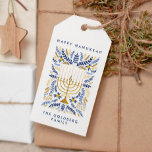 Étiquettes-cadeau Happy Hanoukka Festive Aquarelle Menorah FOLIAGE<br><div class="desc">Ajoutez une touche personnelle à votre cadeau Hanoukka avec cette étiquette cadeau florale élégante avec l'aquarelle Menorah ornée d'un élégant feuillage de blé dans une palette sophistiquée d'or,  bleu clair,  et bleu marine avec deux lignes de texte personnalisé.</div>