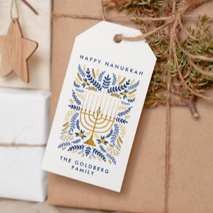 Étiquettes-cadeau Happy Hanoukka Festive Aquarelle Menorah FOLIAGE
