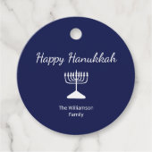 Étiquettes Cadeau Happy Hanoukka Simple Menorah Bleu Blanc Bleu (Devant)