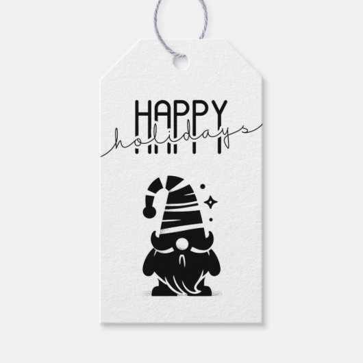 Étiquettes-cadeau Happy Holidays Gnome Chic Grunge Black & White (Devant)