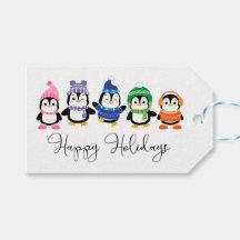 Happy Holidays Penguins Tags cadeaux