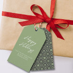 Étiquettes-cadeau Happy Holidays Simple Minimalist Script Snowflake<br><div class="desc">A Green Snowflake pattern with green against a grey background. Christmas holiday modern elegant cute, simple traditional happy holidays, classic grey white chic typography, minimalist green snowflake pattern, minimal winter contemporary style, a modern hand lettering script font, whimsical typography template, classic family name calligraphy, Christmas holiday party favor gift, Christmas...</div>