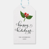 Étiquettes-cadeau Happy Holidays Watercolor Holly Holiday Script (Dos)