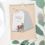 Étiquettes-cadeau Happy Holidays Winter Red Holly Berries Elegant<br><div class="desc">This design features Christmas happy holidays modern cute,  watercolor red holly berries rustic,  with traditional pine branches twig,  botanical greenery winter foliage,  simple minimalist chic typography,  calligraphy script minimal party favor,  modern handwritten script font,  classy country farmhouse vintage,  a classic family name traditional,  happy holidays script typography</div>