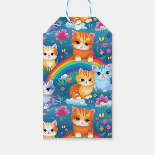 Étiquettes-cadeau Happy Kitty Cats sur Rainbow Clouds