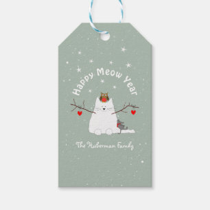 Étiquettes-cadeau 'Happy Meow Year' Snowcat